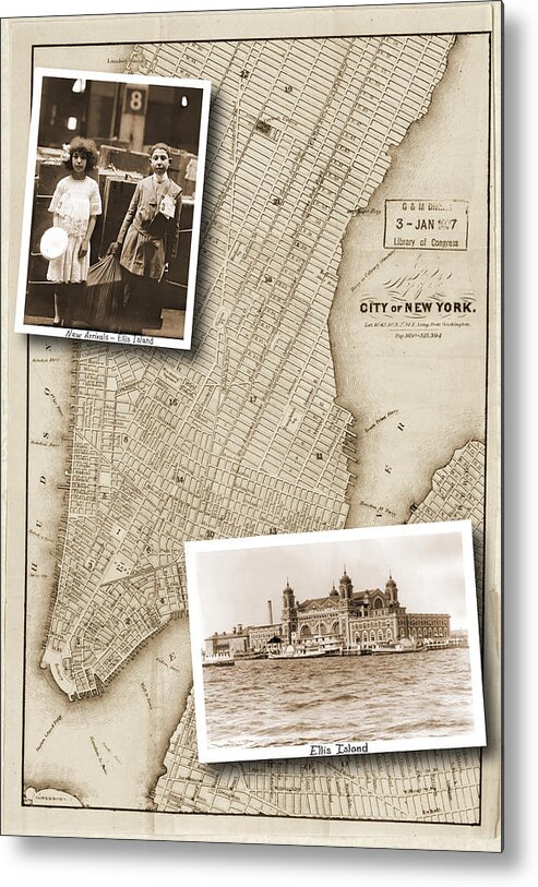 Vintage Map Metal Print featuring the photograph Vintage Map Ellis Island Immigrants by Karla Beatty