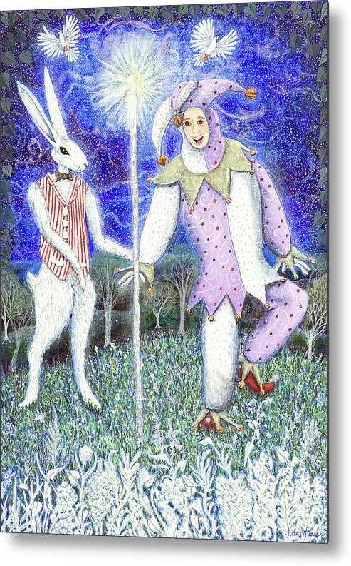 Lise Winne Metal Print featuring the painting Wand with Magician and Jester by Lise Winne