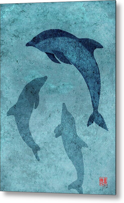 Dolphin Metal Print featuring the painting We Dream Again of Blue Green Seas by Peter Cutler