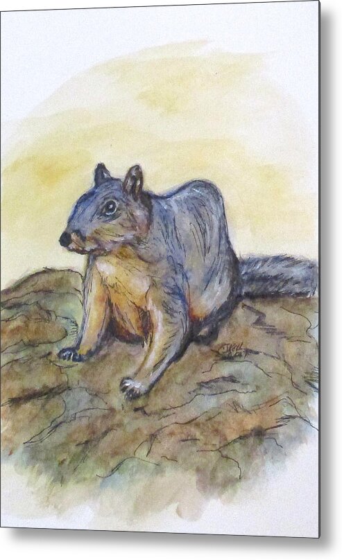 Squirrel Metal Print featuring the painting What Are You Looking At? by Clyde J Kell