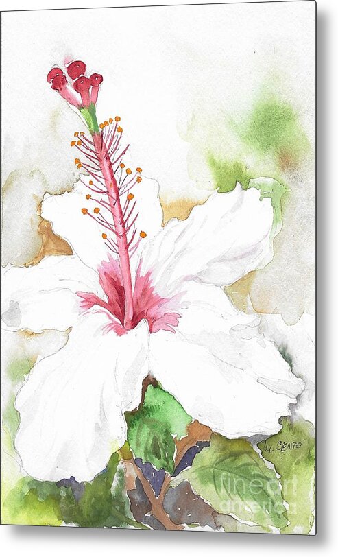 Flower Metal Print featuring the painting White Hibiscus by Mafalda Cento