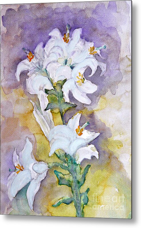 White Lilies Metal Print featuring the painting White Lilies by Jasna Dragun