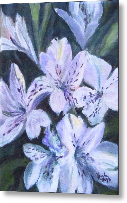 Acrylic Metal Print featuring the painting White Peruvian Lily by Paula Pagliughi