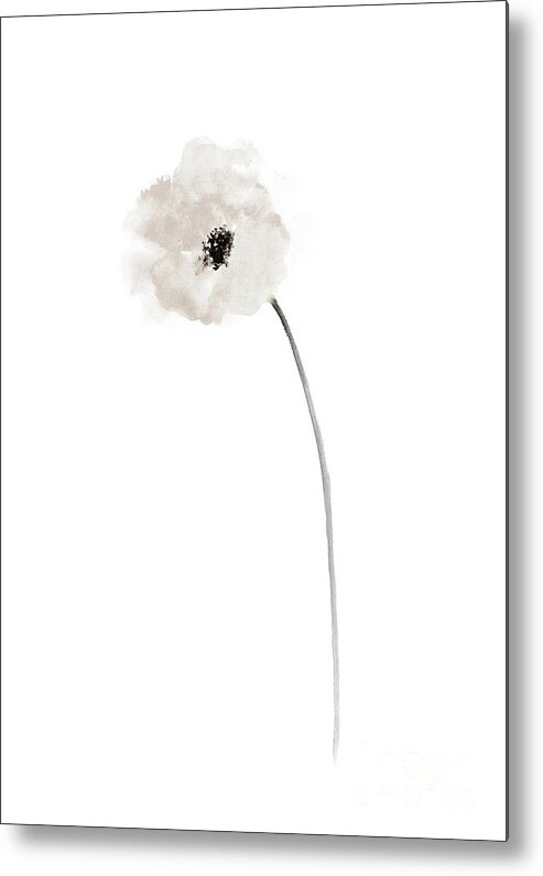  Painting Metal Print featuring the painting White Poppy Bride Wedding Gift Ideas, Minimalist Floral Illustration by Joanna Szmerdt