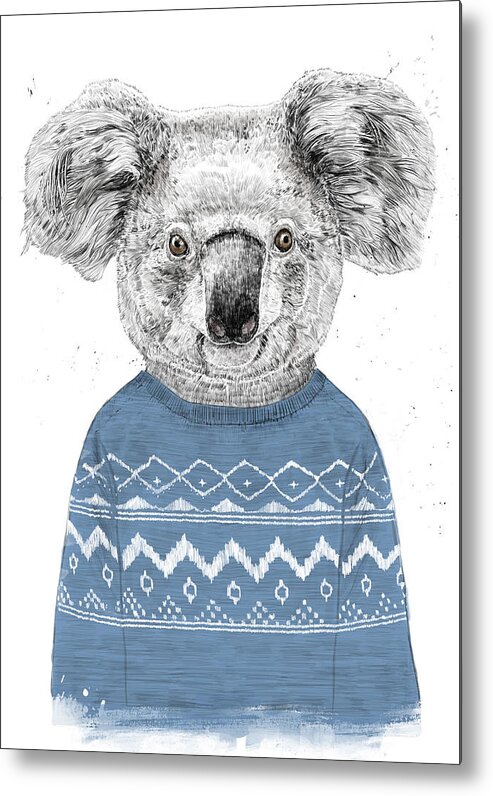 Koala Metal Print featuring the drawing Winter koala by Balazs Solti