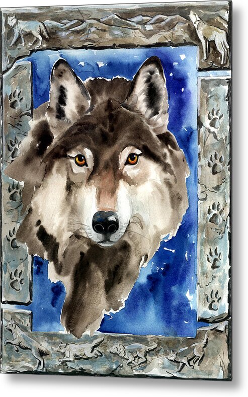 Wolf Metal Print featuring the painting Wolf by Nadi Spencer