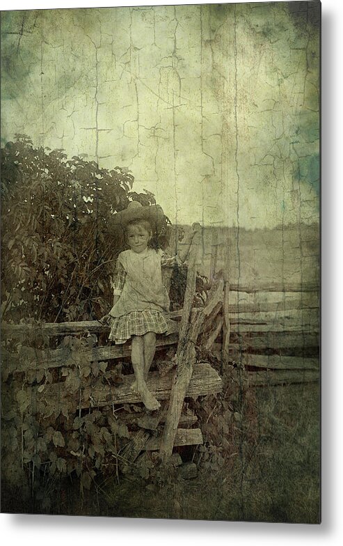 Girl Metal Print featuring the photograph Wooden Throne by Char Szabo-Perricelli