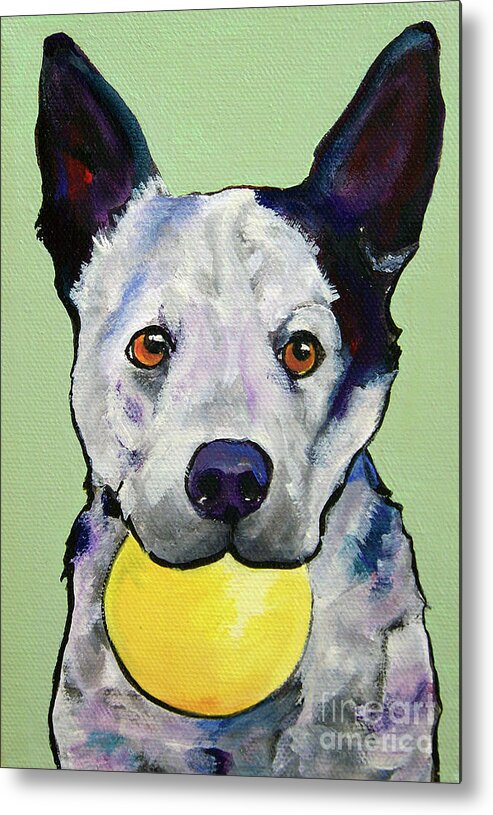 Australian Cattle Dog Metal Print featuring the painting Yellow Ball by Pat Saunders-White