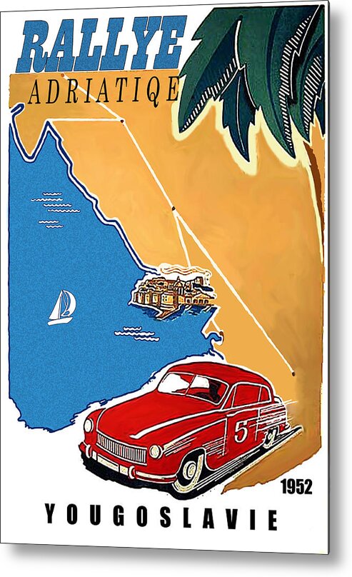 Yugoslavia Metal Print featuring the painting Yugoslavia, Adriatic rally, classic sport car by Long Shot