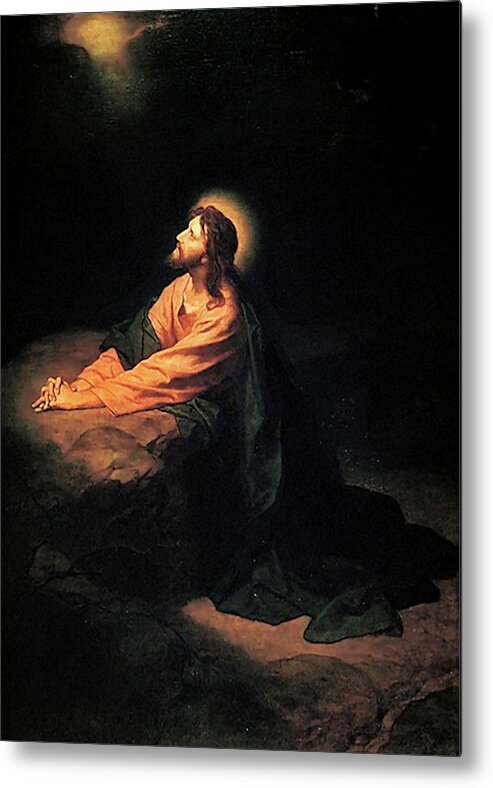 Heinrich Hofmann Metal Print featuring the painting Christ in Gethsemane #1 by Heinrich Hofmann