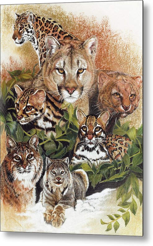 Bobcat-lion-mountain Lion Metal Print featuring the painting Feline Rhapsody #1 by Barbara Keith