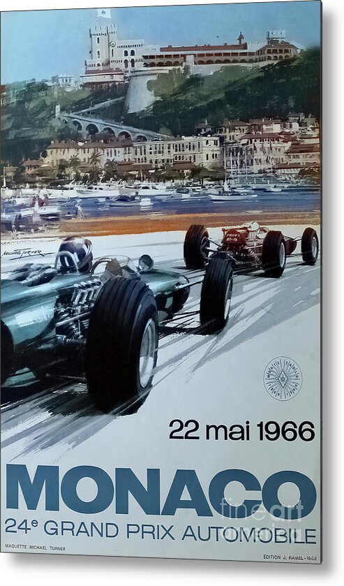 Vintage Metal Print featuring the mixed media 1966 Monaco Grand Prix Racing Poster by Retrographs