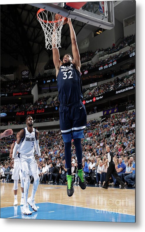 Karl-anthony Towns Metal Print featuring the photograph Minnesota Timberwolves V Dallas by Glenn James