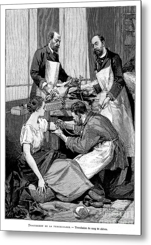 Engraving Metal Print featuring the drawing A Tuberculosis Patient Being Given by Print Collector