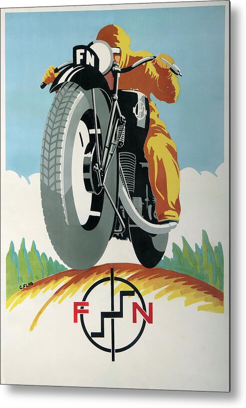 Art Deco Motorcycle Ad 1934 Metal Print featuring the mixed media Art Deco Motorcycle Ad 1934 by Vintage Lavoie