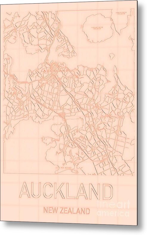Auckland Metal Print featuring the digital art Auckland Blueprint City Map by HELGE Art Gallery