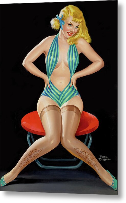 Pin-up Metal Print featuring the painting Bashful Stripper by Peter Driben