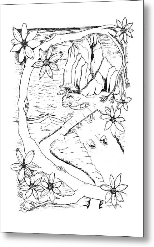 Digital Art Metal Print featuring the drawing Bonsai by the Sea PAINT MY SKETCH by Delynn Addams by Delynn Addams