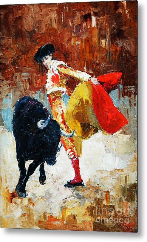 Paint Metal Print featuring the digital art Bullfighting In Spain Oil Painting by Maria Bo