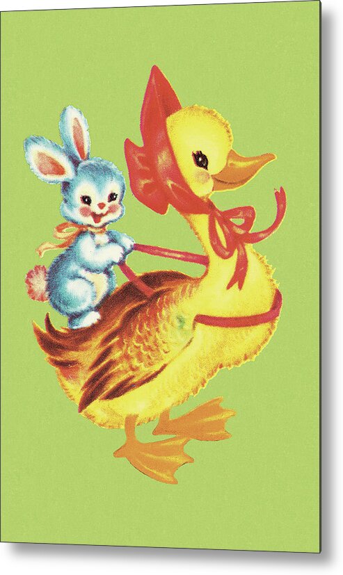 Animal Metal Print featuring the drawing Bunny Riding Duck by CSA Images