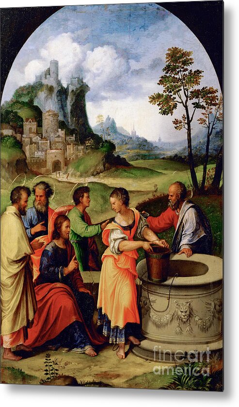 Color Image Metal Print featuring the drawing Christ And The Samaritan Woman by Heritage Images