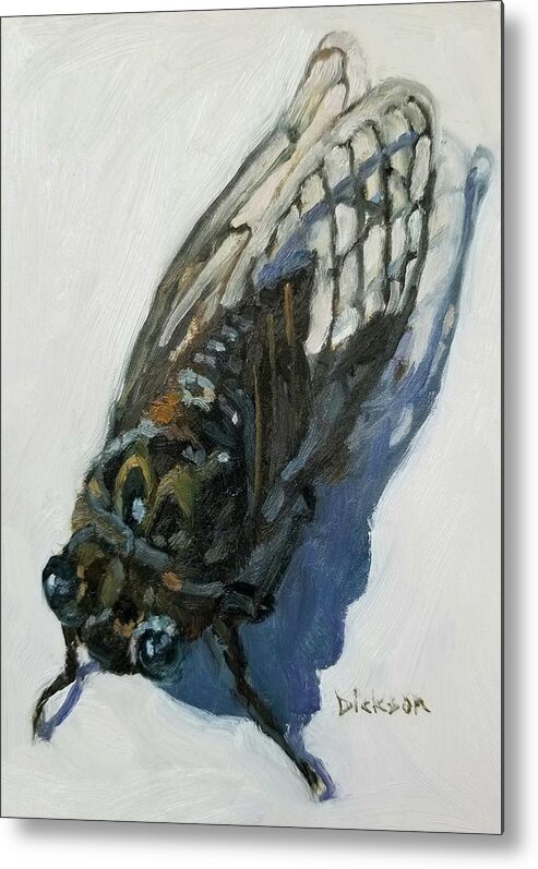 Cicada Nature Oil Painting Bugs Bug Insect Metal Print featuring the painting Cicada by Jeff Dickson