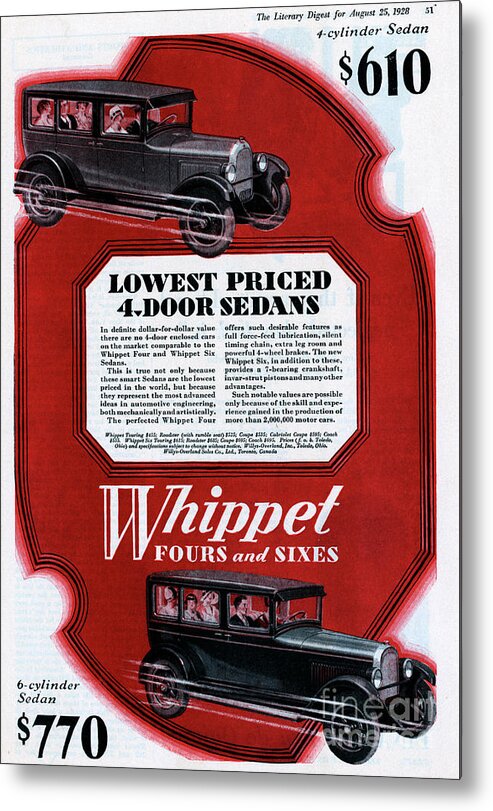 People Metal Print featuring the photograph Color Advertisement For Whippet Cars by Bettmann