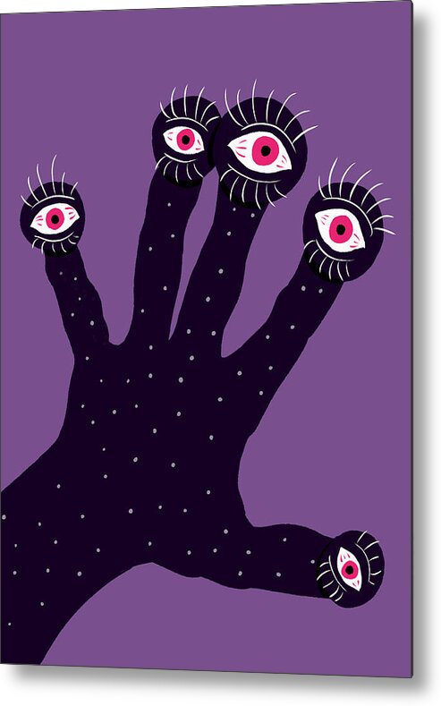 Illustration Metal Print featuring the digital art Creepy Hand With Watching Eyes Weird by Boriana Giormova