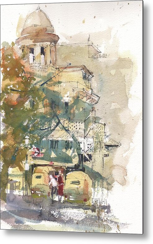  Metal Print featuring the painting Delhi Taxis by Gaston McKenzie