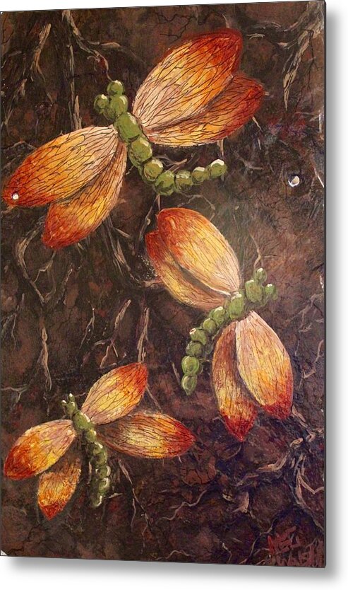 Insects Metal Print featuring the painting Dragons 5 by Megan Walsh