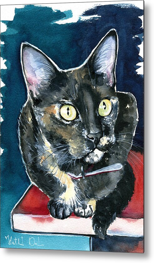 Cat Metal Print featuring the painting Duquesa Tortie Cat Painting by Dora Hathazi Mendes