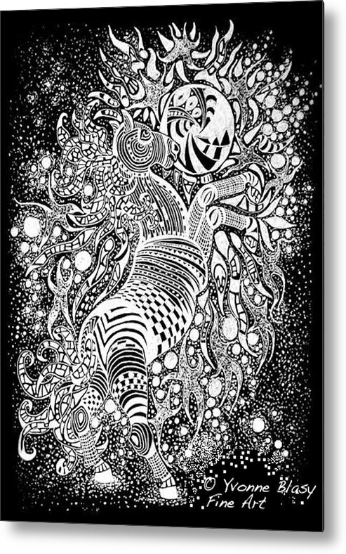 Black And White Art Metal Print featuring the drawing EquiNocturne by Yvonne Blasy