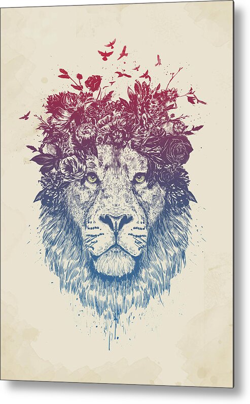 Lion Metal Print featuring the drawing Floral lion III by Balazs Solti