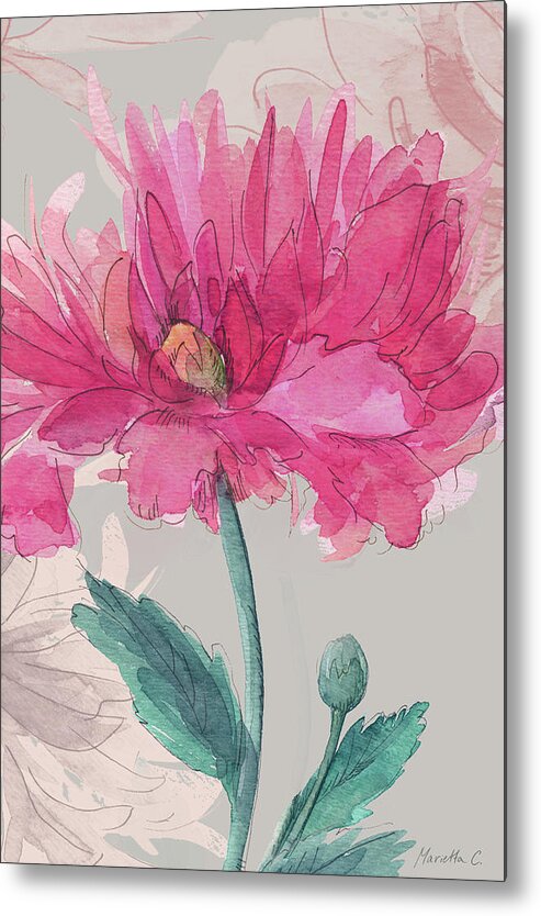 Flower Sketch 2 Metal Print featuring the mixed media Flower Sketch 2 by Marietta Cohen Art And Design