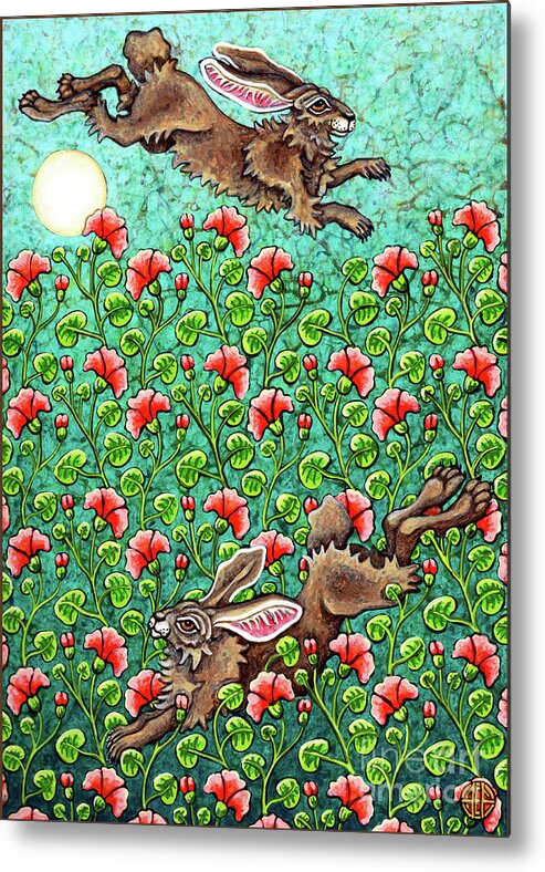 Hare Metal Print featuring the painting Flowered Hare 5 by Amy E Fraser