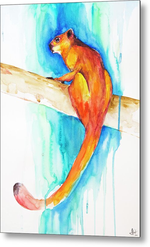 Giant Red Flying Squirrel (habitat) Metal Print featuring the painting Giant Red Flying Squirrel (habitat) by Marc Allante
