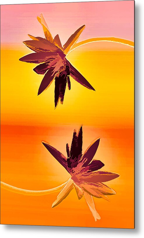 Water Lily Metal Print featuring the mixed media Golden Duo Water Lilies by Rosalie Scanlon