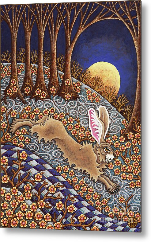 Hare Metal Print featuring the painting Golden Moonlight Gallop by Amy E Fraser