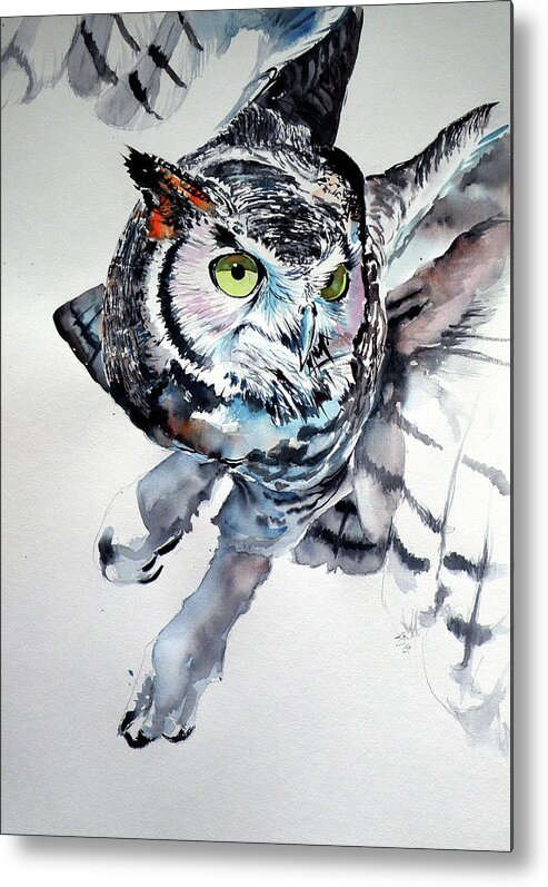 Great Horned Owl Metal Print featuring the painting Great horned owl F by Kovacs Anna Brigitta