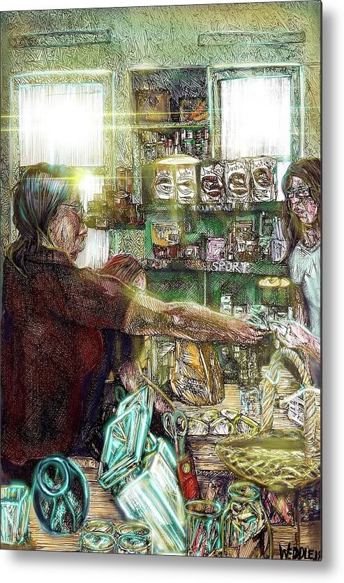 Pen And Ink Drawing Metal Print featuring the digital art Grocer by Angela Weddle