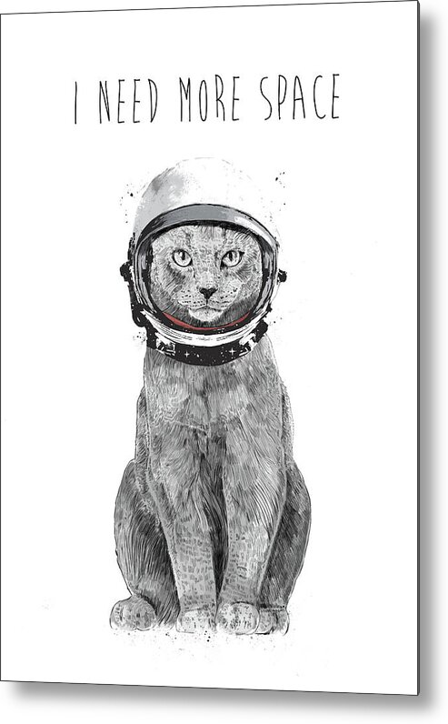 Cat Metal Print featuring the drawing I need more space by Balazs Solti