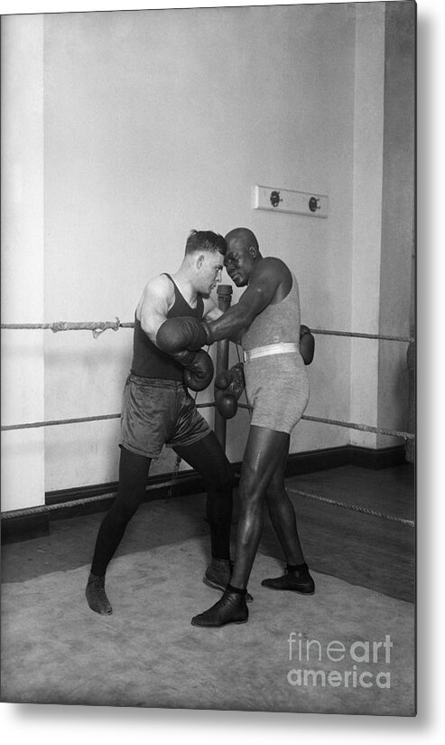 People Metal Print featuring the photograph Jack Johnson,floyd Patterson Sparring by Bettmann
