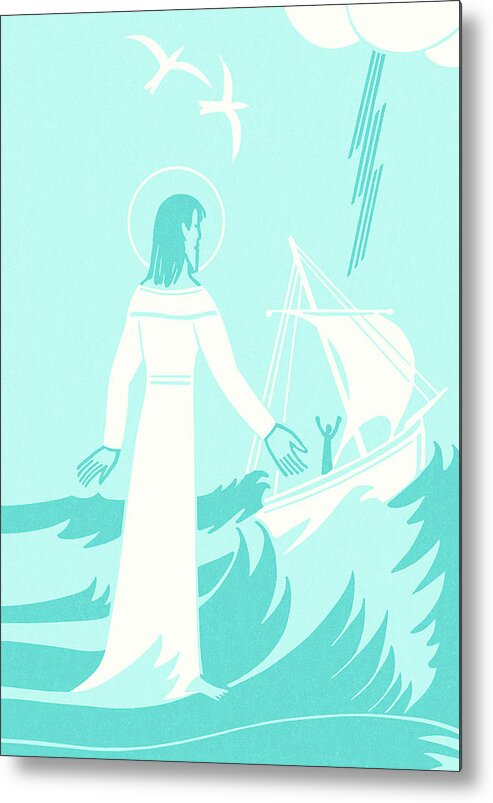 Activity Metal Print featuring the drawing Jesus Helping Man in Boat by CSA Images