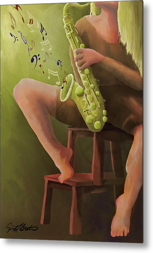 Music Metal Print featuring the digital art Joys of the Saxophone by April Burton
