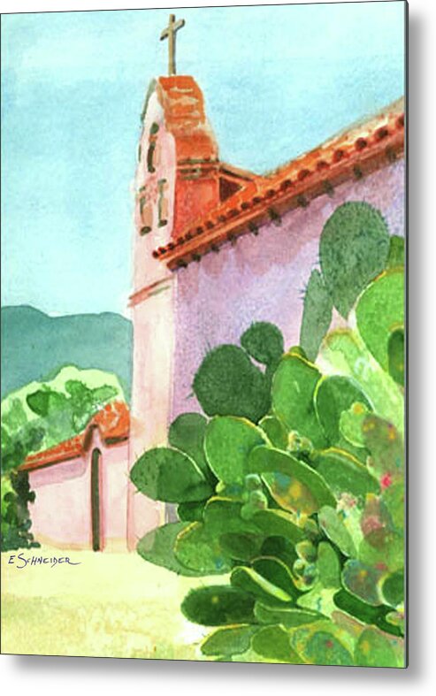 California Missions Metal Print featuring the painting La Purisma, Mission near Lompoc, California by Edie Schneider