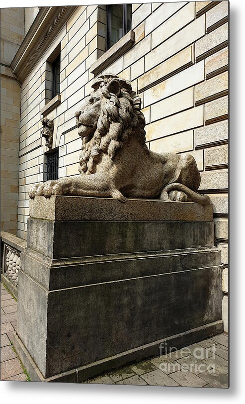 City Metal Print featuring the photograph Lion Sculpture - Rathaus Courtyard Entrance by Yvonne Johnstone