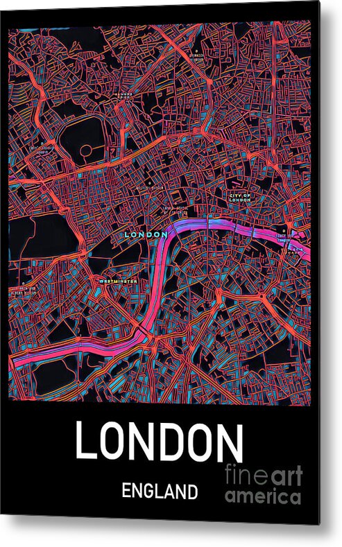 London Metal Print featuring the digital art London City Map by HELGE Art Gallery