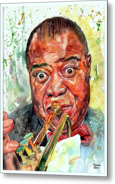 Louis Armstrong Metal Print featuring the painting Louis Armstrong Portrait Painting by Suzann Sines
