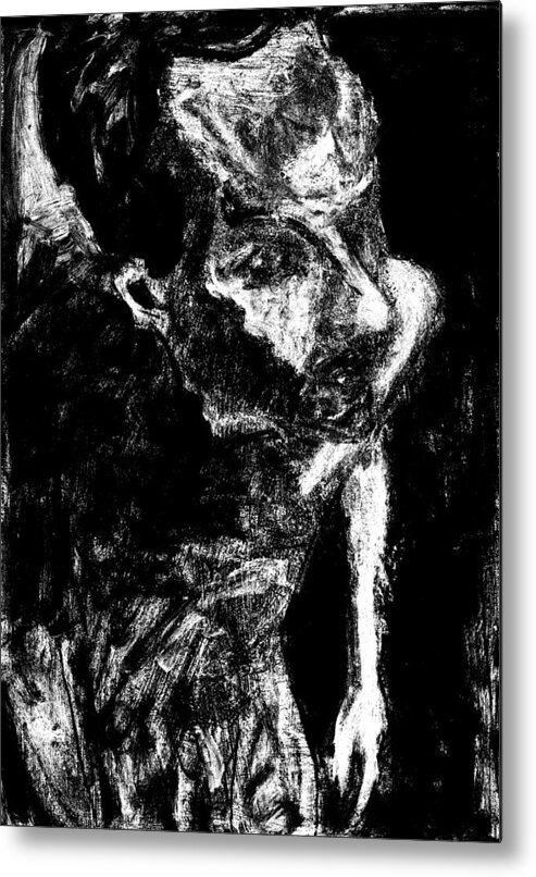 Standing Metal Print featuring the digital art Male nude standing crouched Monochrome 5 by Edgeworth Johnstone