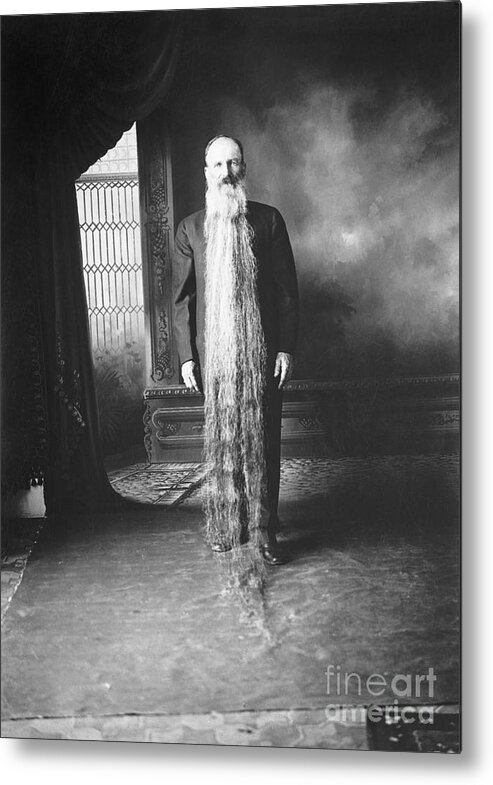 Long Metal Print featuring the photograph Man With Longest Beard In World by Bettmann